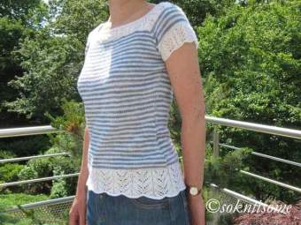 blue-and-white striped top with lace edging - side