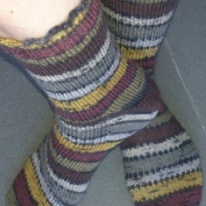 striped handknit socks side view