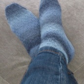 Tonal blue socks - on feet